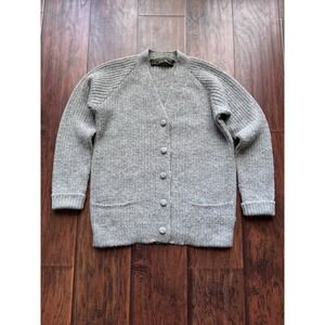 Mon Repos 100% Alpaca Hand Knit Cardigan Sweater Grey Peru S Cozy Quiet Luxury